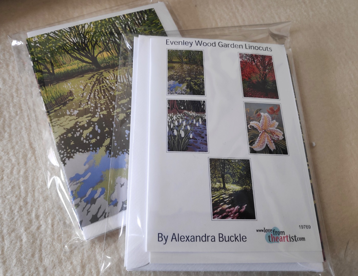 Notecard pack of Evenley Wood Garden linocuts by Alexandra Buckle
